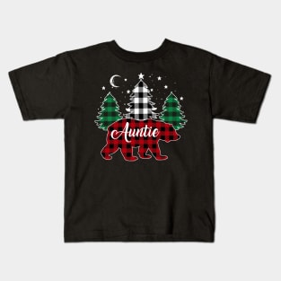 Auntie Bear Buffalo Red Plaid Matching Family Christmas Kids T-Shirt